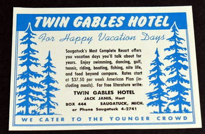 Hotel Saugatuck (Twin Gables Hotel) - Old Flyer
